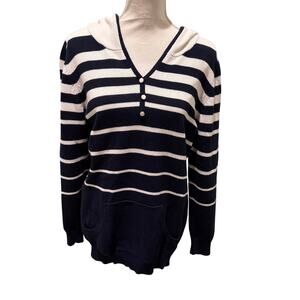 Sweater Barn Hooded Light Weight Sweater Navy Stripe SZ L